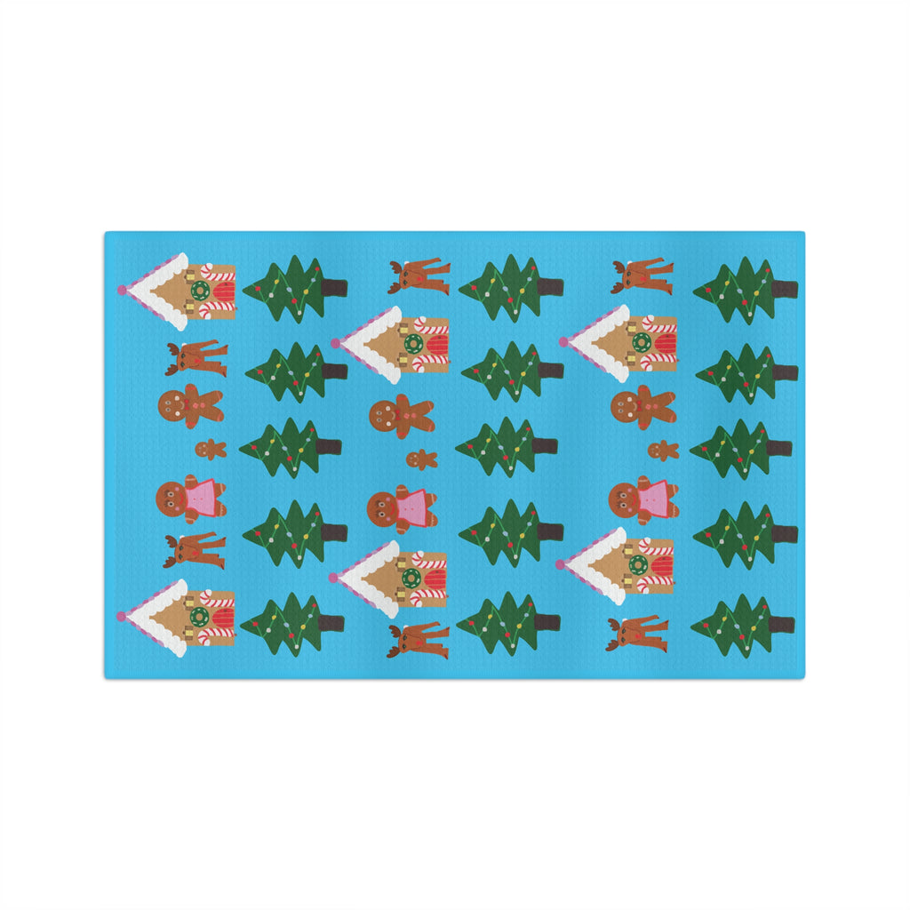 Christmas Gingerbread Village and Tree Pattern Microfiber Tea Towel