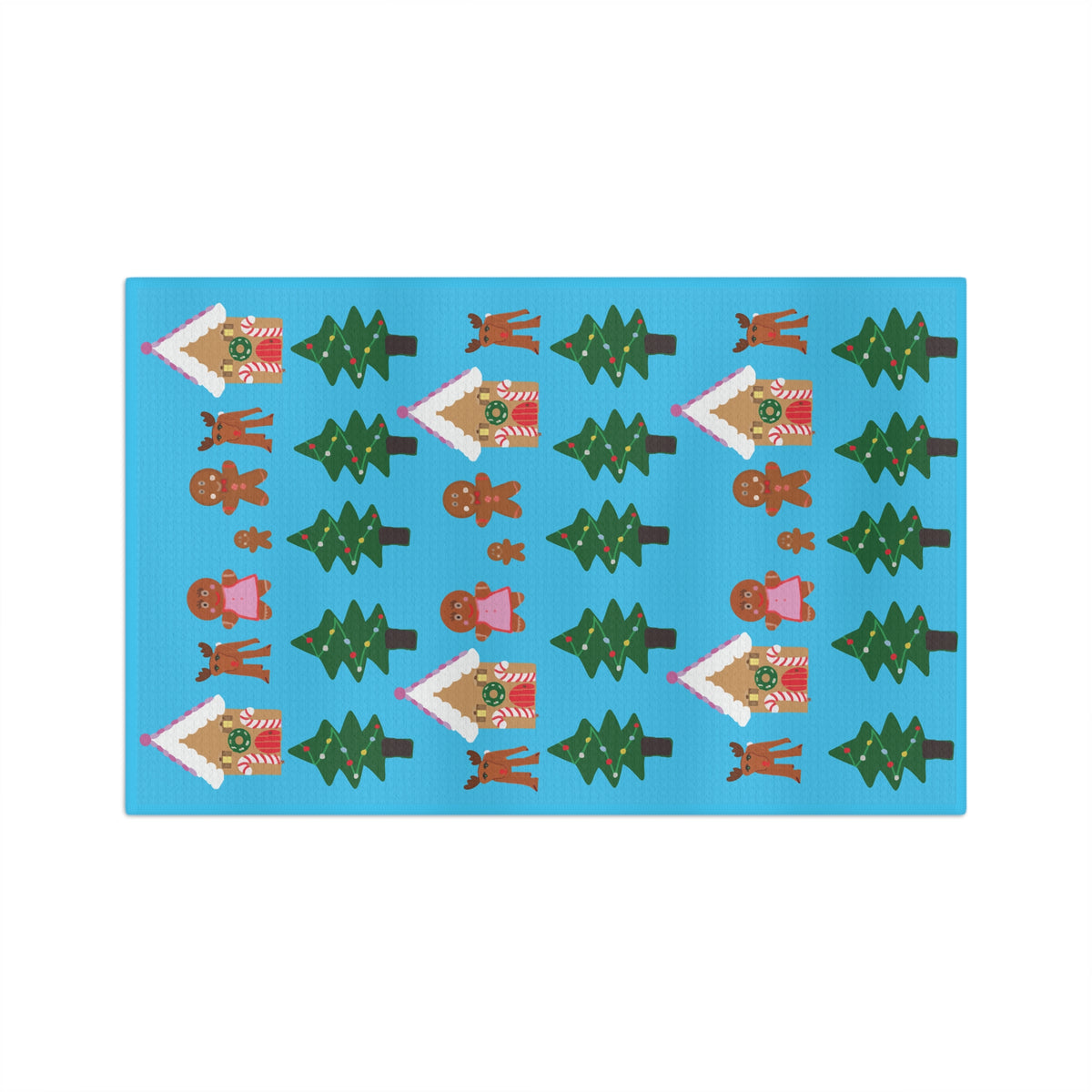Christmas Gingerbread Village and Tree Pattern Microfiber Tea Towel