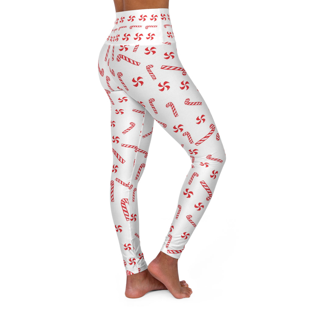 Candy Cane Pattern Leggings High Waisted Yoga Leggings | Christmas Holiday Print