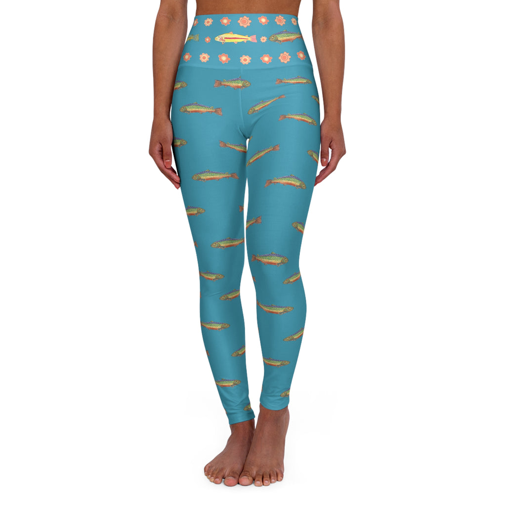 Trout Fishing  Hand Designed Pattern High Waisted Yoga Leggings