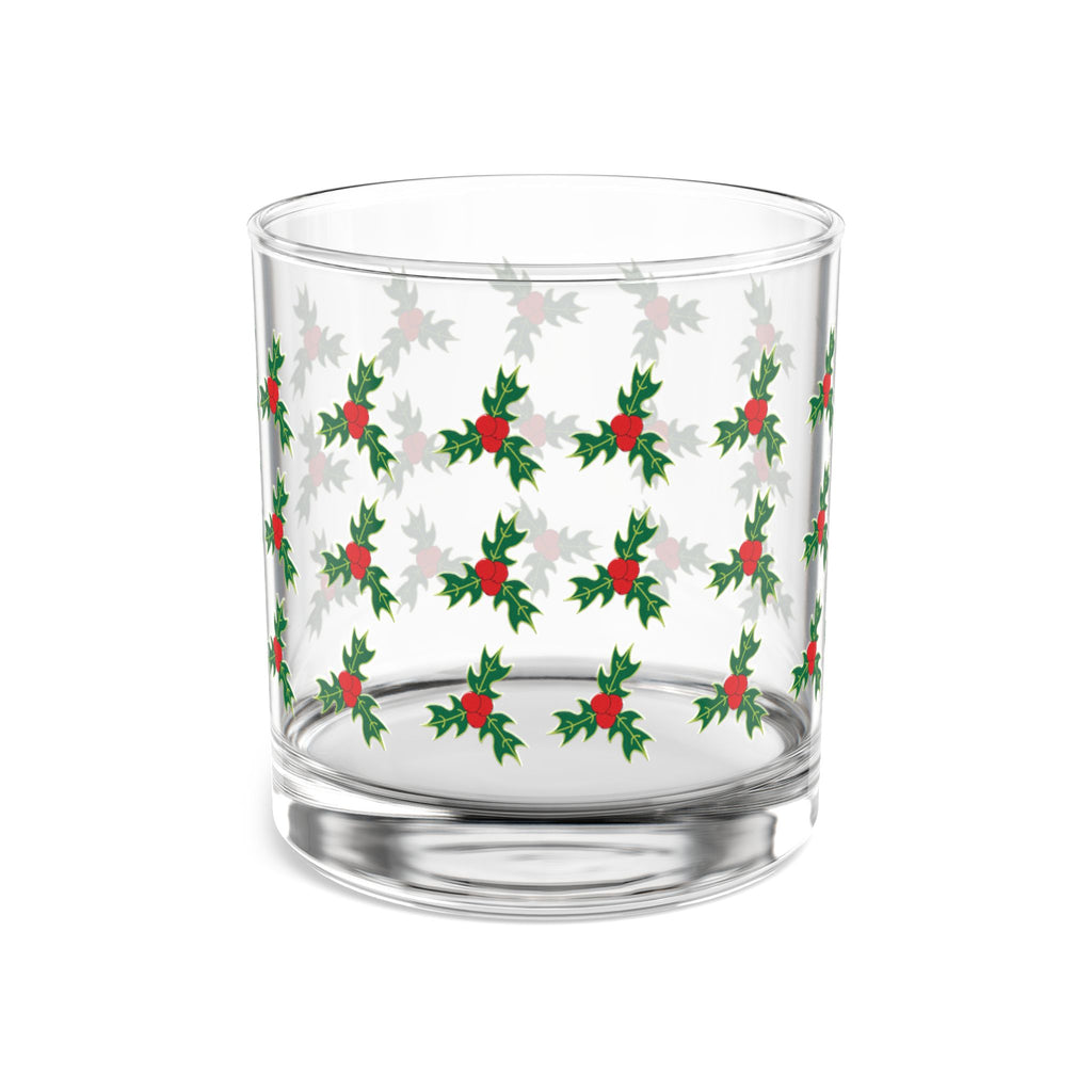 Holly Berry Pattern Rocks Glass, 10oz