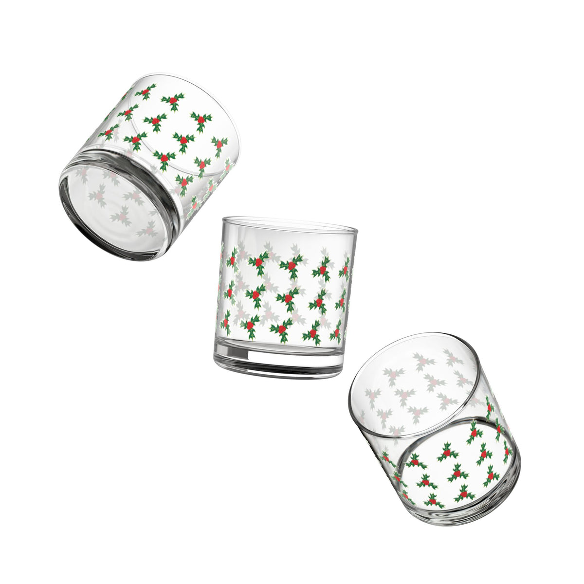 Holly Berry Pattern Rocks Glass, 10oz