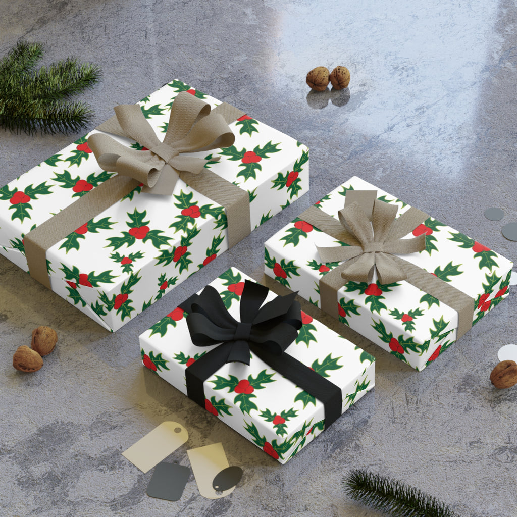Holly and Berry Hand Designed Pattern Wrapping Paper