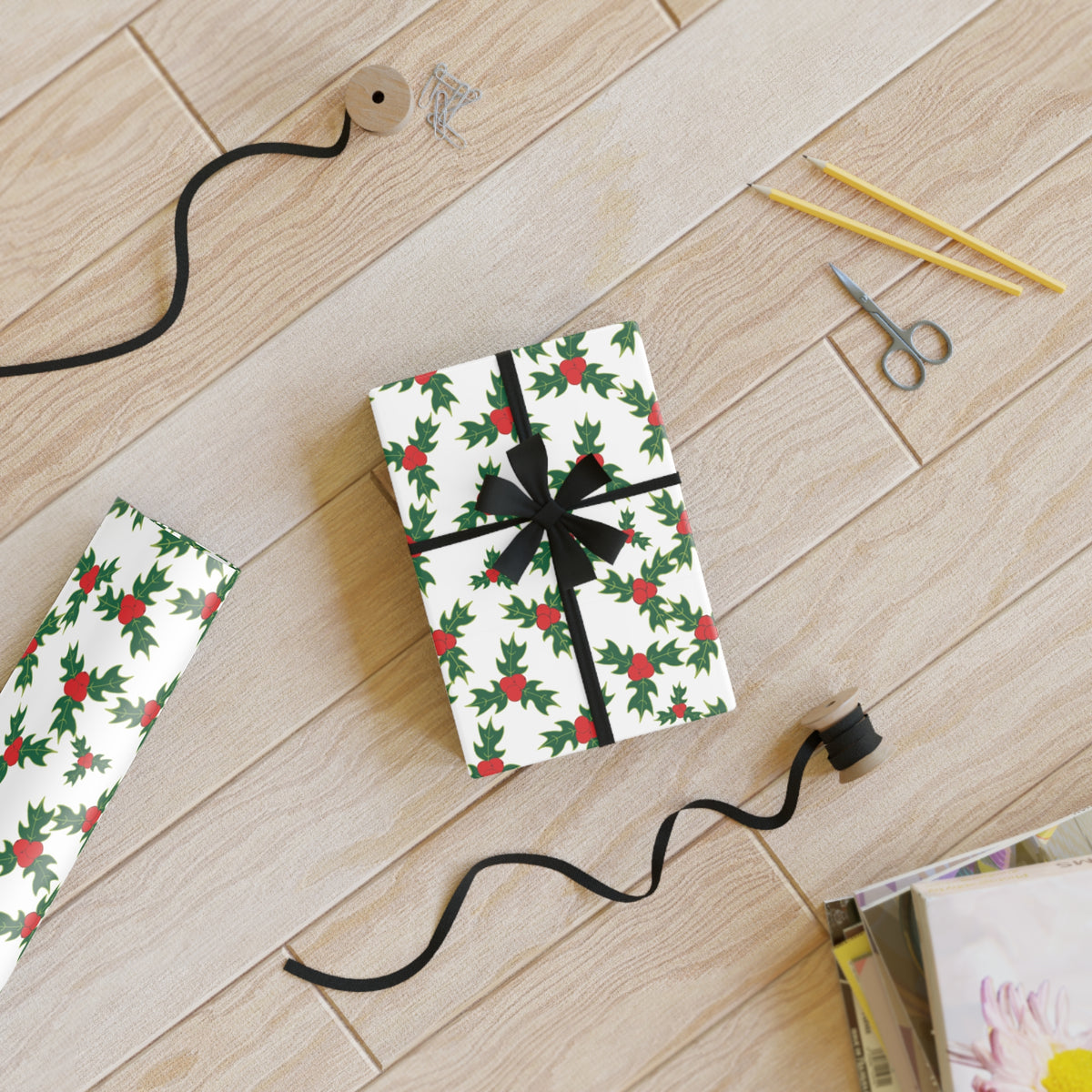 Holly and Berry Hand Designed Pattern Wrapping Paper