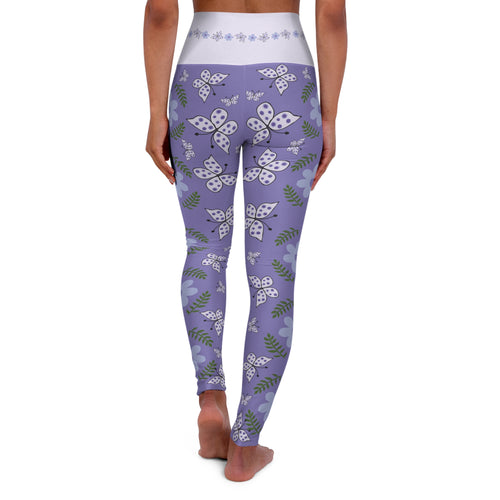 Butterfly Yoga High Waisted Leggings in purple and white
