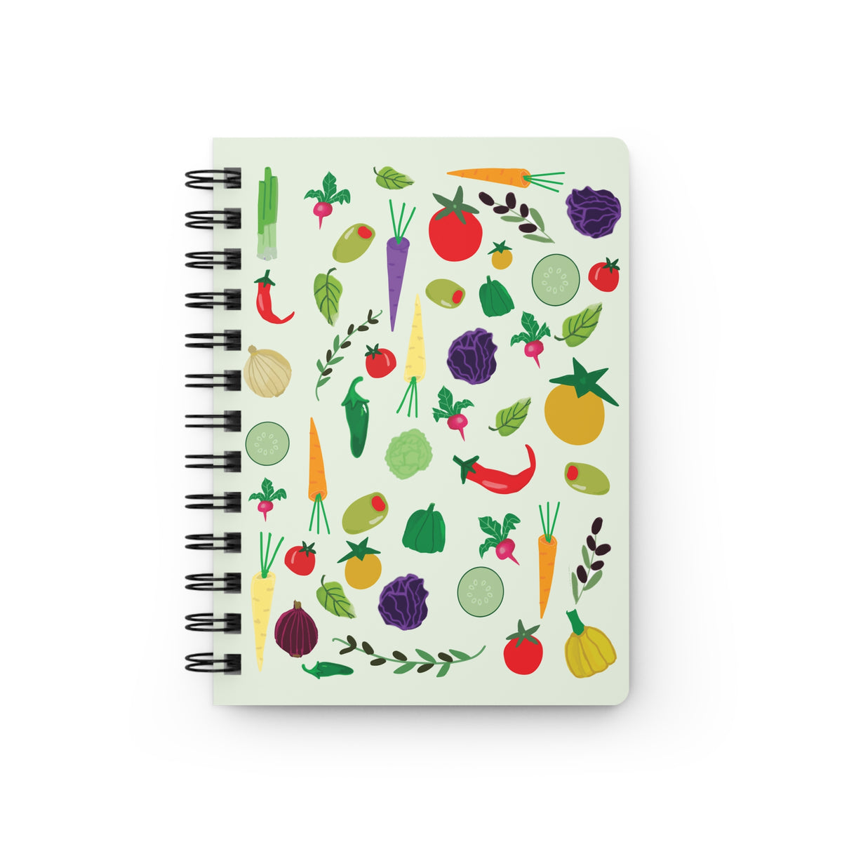 Colorful Veggie Pattern Small Spiral Notebook | Vegetable Illustration Journal