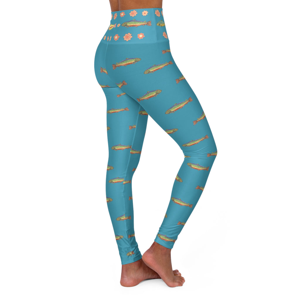Trout Fishing  Hand Designed Pattern High Waisted Yoga Leggings