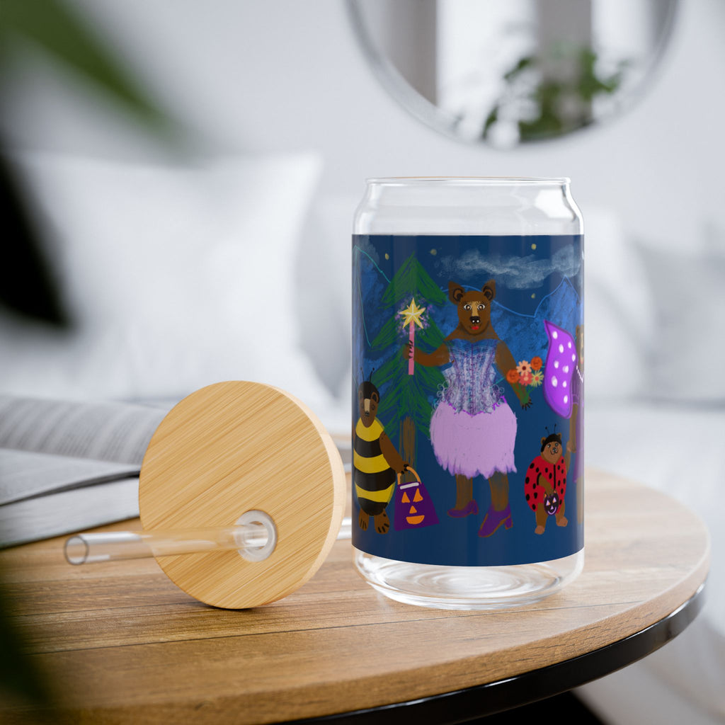 Halloween Bears in Costumes Glass Can  16oz