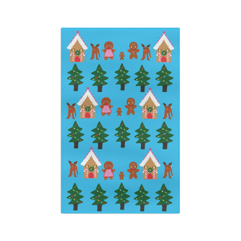 Christmas Gingerbread Village and Tree Pattern Microfiber Tea Towel