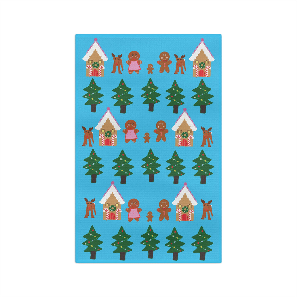 Christmas Gingerbread Village and Tree Pattern Microfiber Tea Towel