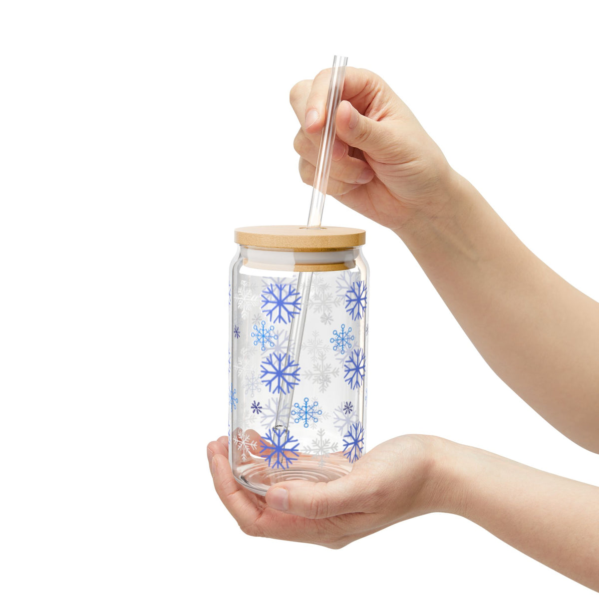 Snowflake glass sipping can  16oz