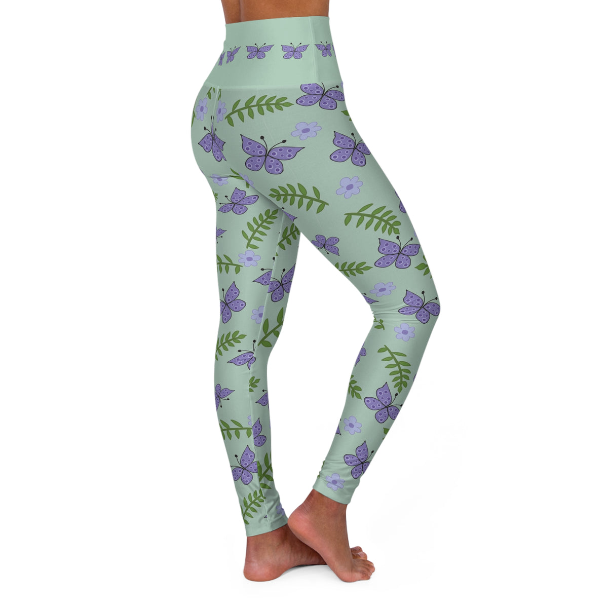 Lavender Butterfly Floral High Waisted Leggings | Botanical Yoga Leggings