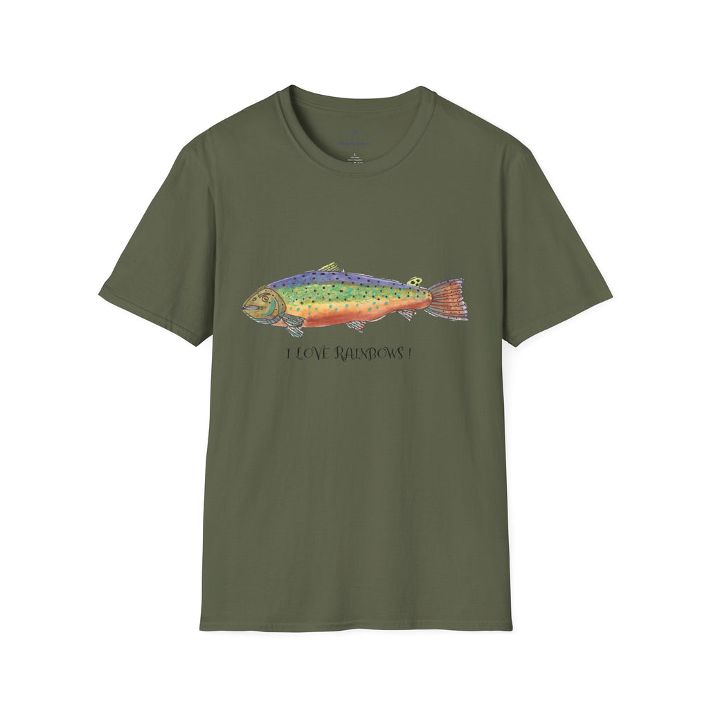 Rainbow Trout Illustration T-Shirt | with " I Love Rainbows "