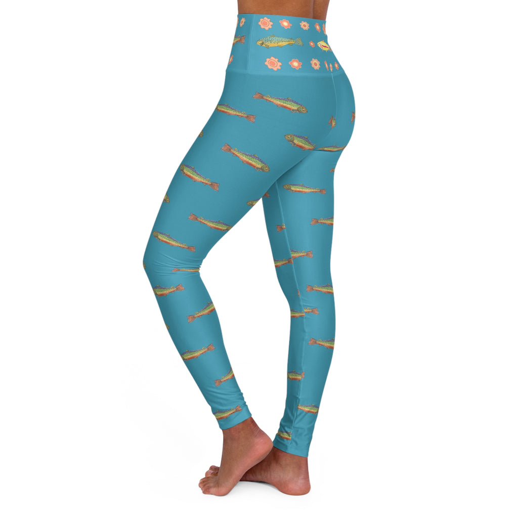 Trout Fishing  Hand Designed Pattern High Waisted Yoga Leggings