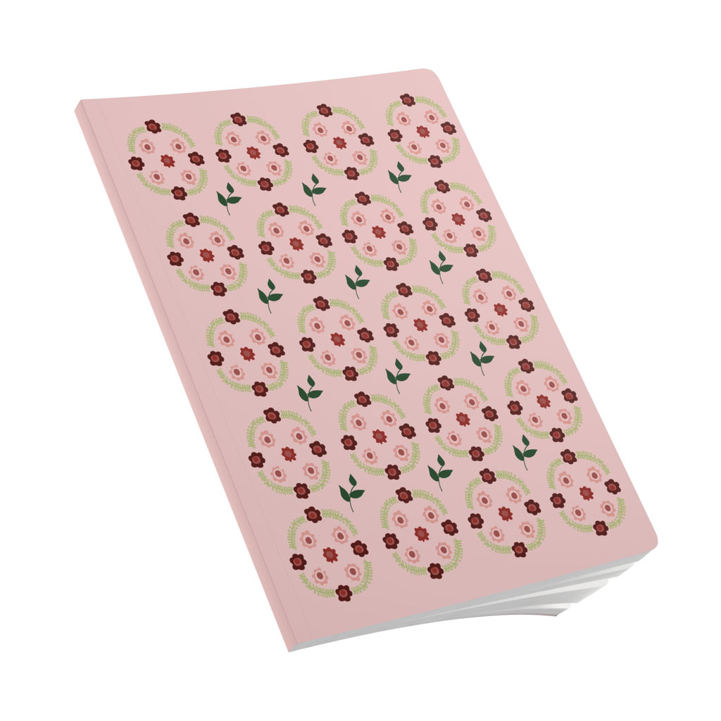Pink Floral Pattern Softcover Journal | Rose Motif Notebook