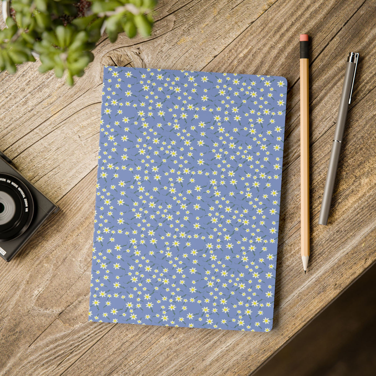 Blue Daisy Pattern Journal Softcover Notebook | Floral Pocket Notebook