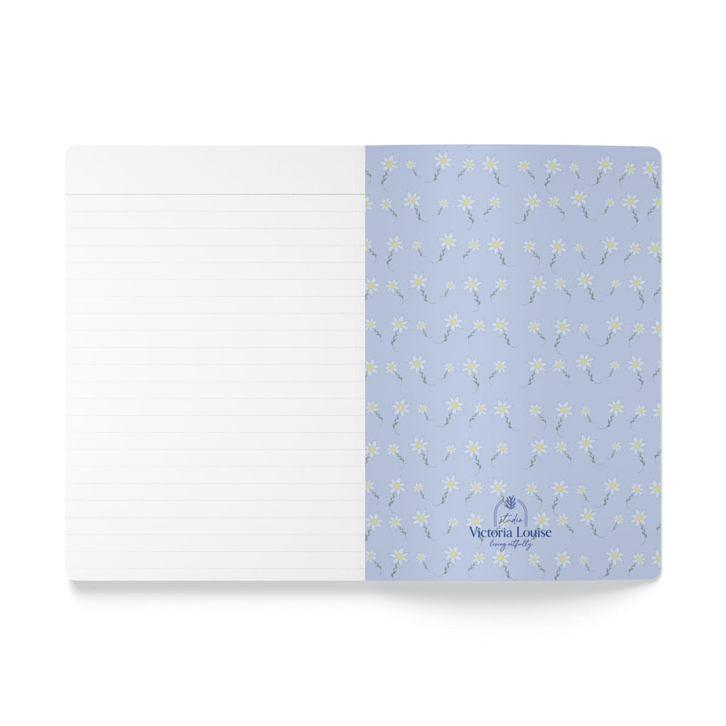 Blue Daisy Pattern Journal Softcover Notebook | Floral Pocket Notebook