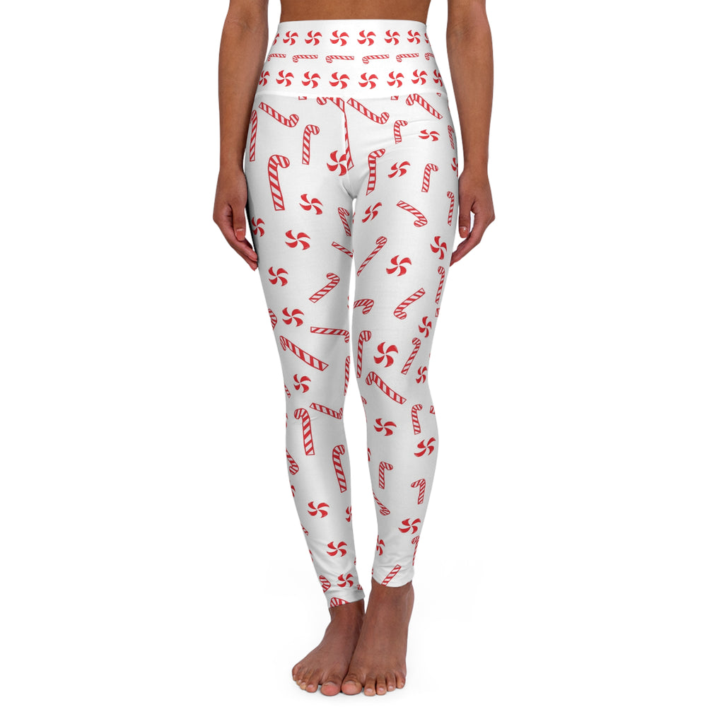 Candy Cane Pattern Leggings High Waisted Yoga Leggings | Christmas Holiday Print