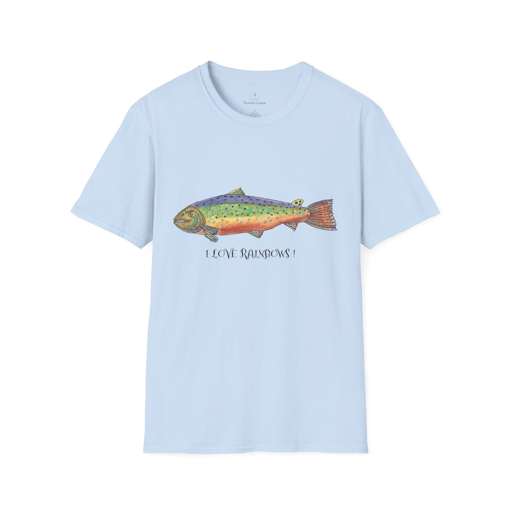 Rainbow Trout Illustration T-Shirt | with " I Love Rainbows "