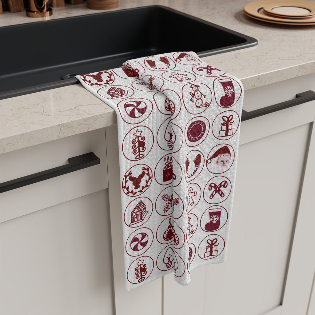 Vintage Red Holiday Motif Hand Designed Kitchen Microfiber Tea Towel
