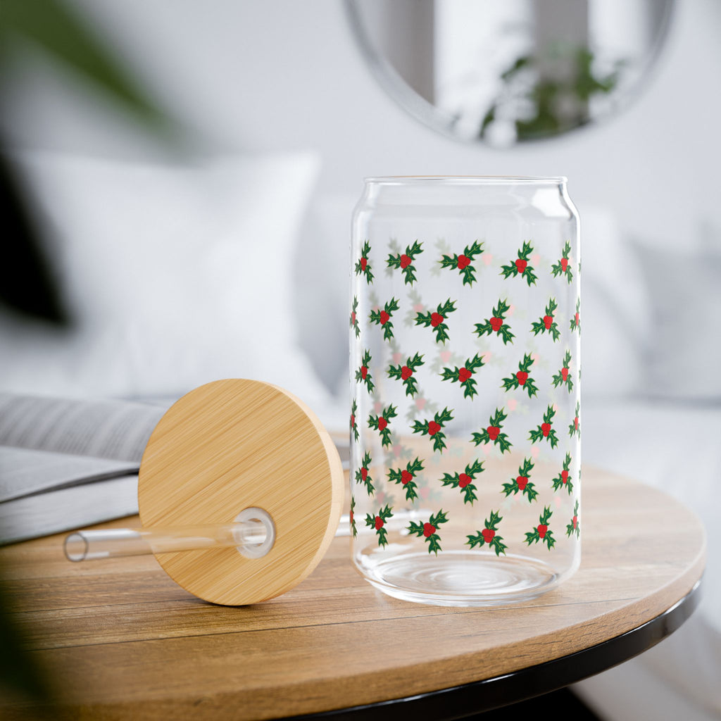 Holly Berry Pattern Sipper Glass