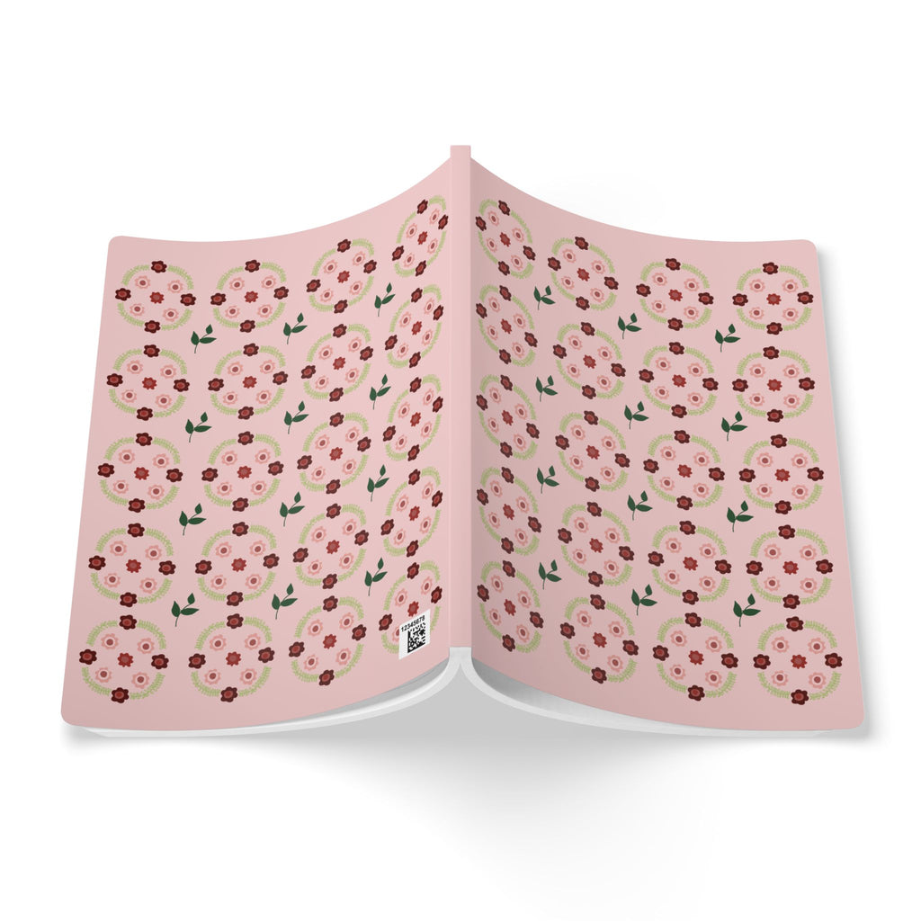 Pink Floral Pattern Softcover Journal | Rose Motif Notebook